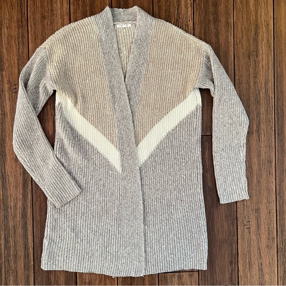 Maurices Open Front Longline Sweater Knit Neutral Small Grey Beige Cardigan